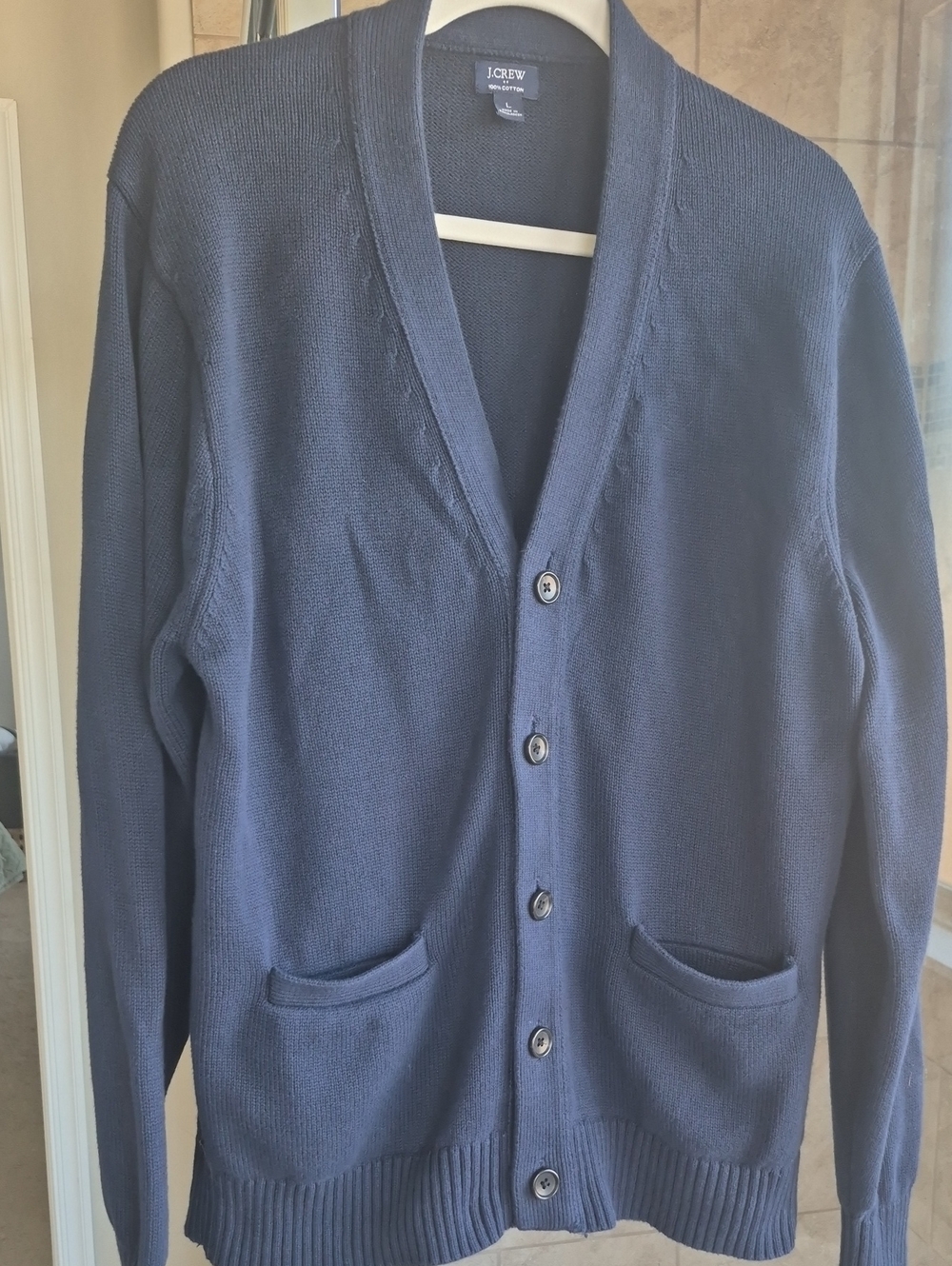 Mens J. Crew Navy Blue 100% Cardigan NWOT Large